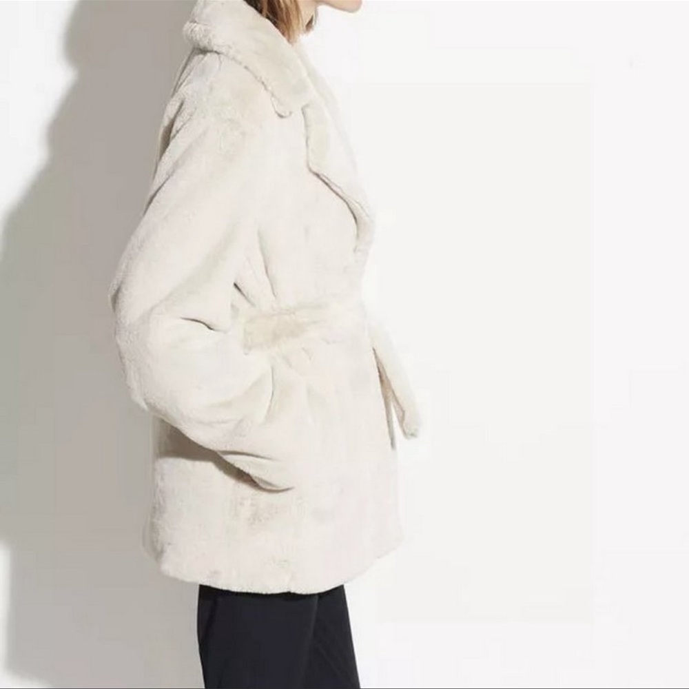 Vince Cream Faux Fur Belted Teddy Coat - Picture 3 of 12